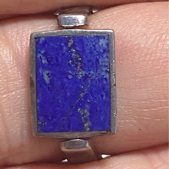 Ring Size 7.5 Lapis Lazuli Blue Sterling Silver 925 Women Semi-Precious Stone - Picture 1 of 10